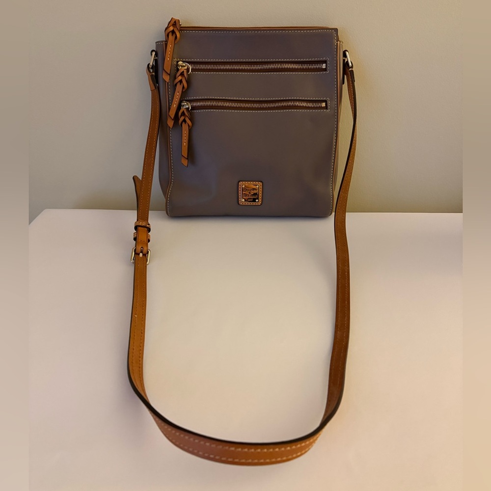 Dooney & Bourke large Peyton triple zip crossbody smooth leather taupe